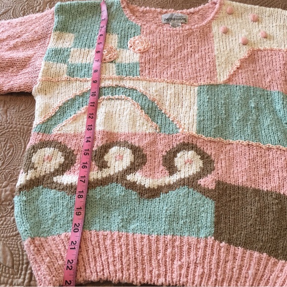 Abstract Color block Crotched Knit Long Sleeve Sweater Woman’s Size Medium nwot - Picture 8 of 10